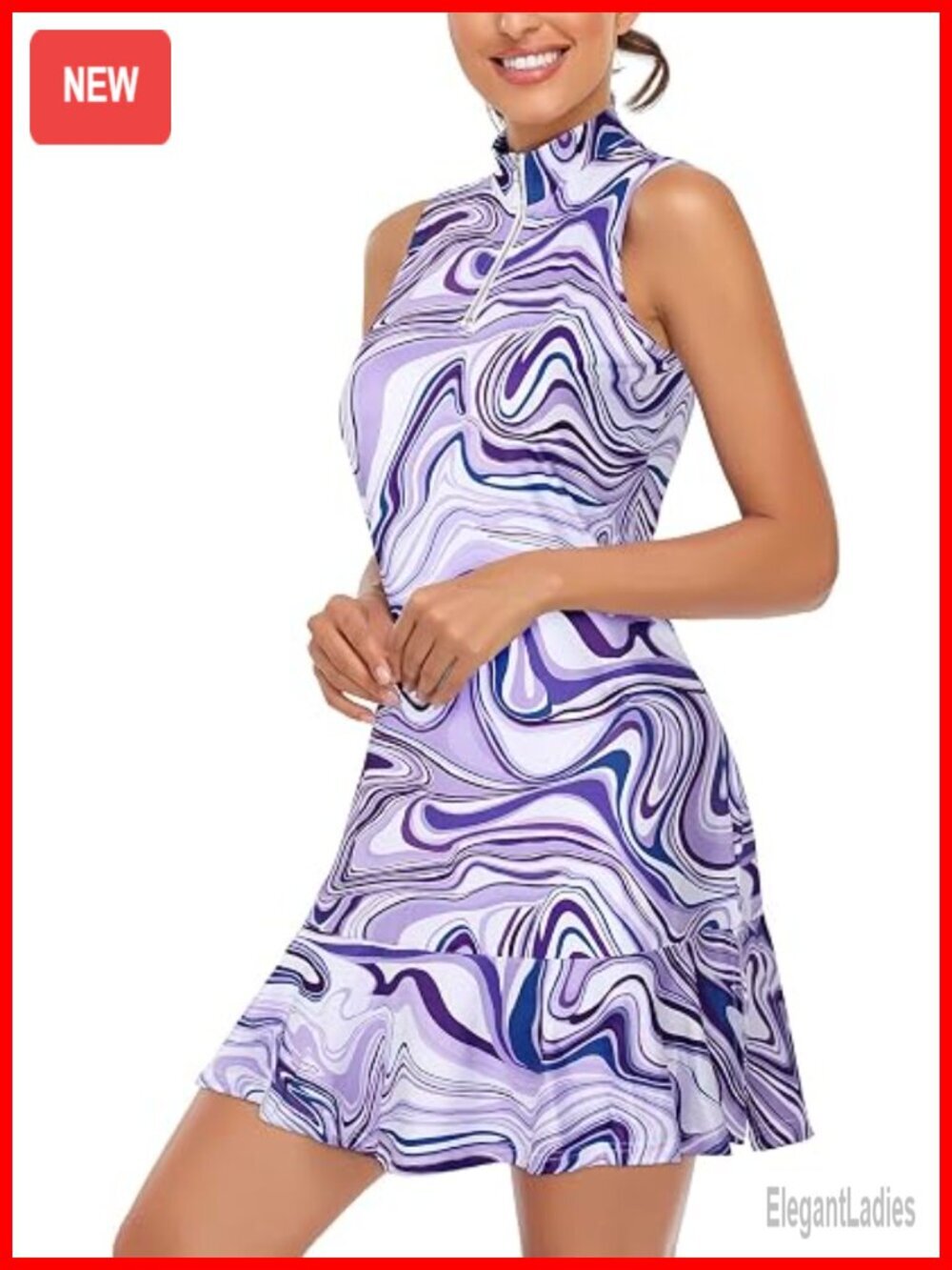 Sleeveless Golf Tennis Dress with Quarter Zip and Pleated Hem